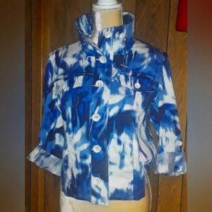 Womans Medium Blue&White Blouse|Button up Top